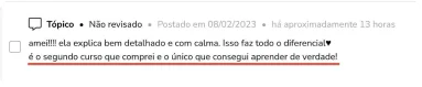 Print de comentário de aluna sobre o FEC, 6 de 16