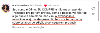 Print de comentário de aluna sobre o FEC, 12 de 16